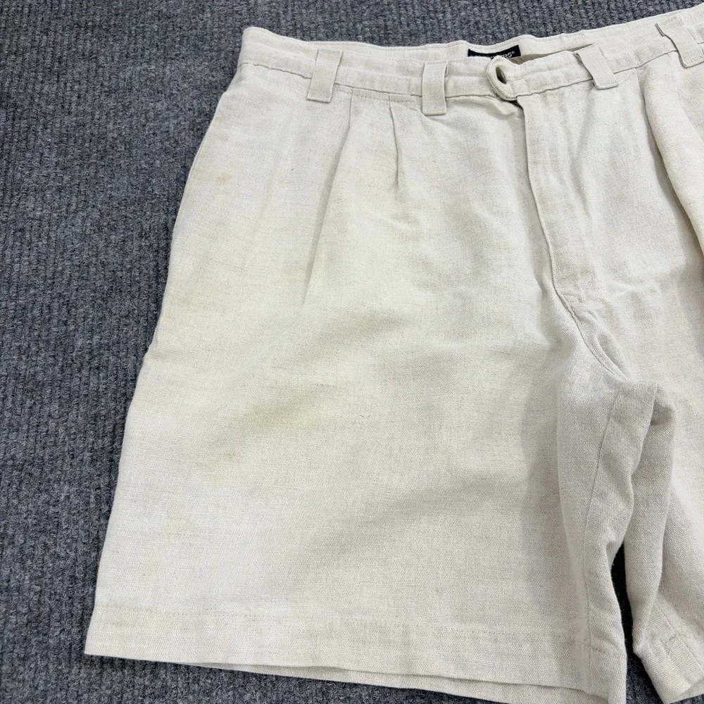 Dockers Shorts Mens 38 Beige Linen Cotton Pleated Casual Summer Classic Style